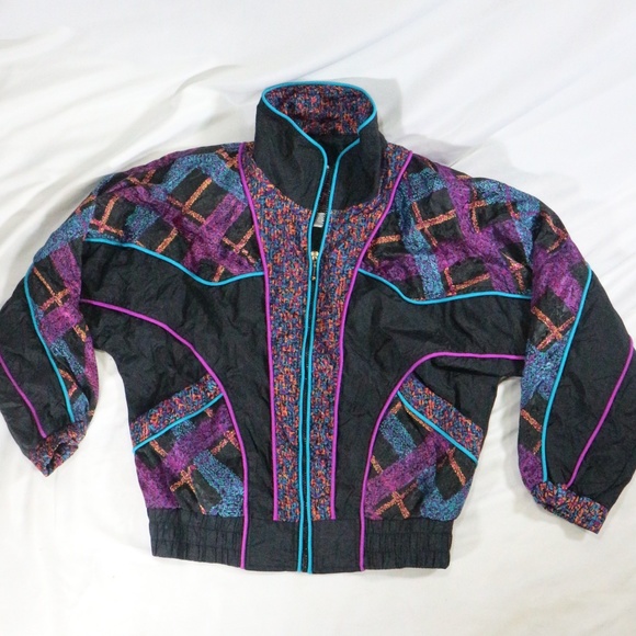 VTG 80s EAST WEST Multicolor Windbreaker Jacket Sz Small Wmn - Picture 1 of 8